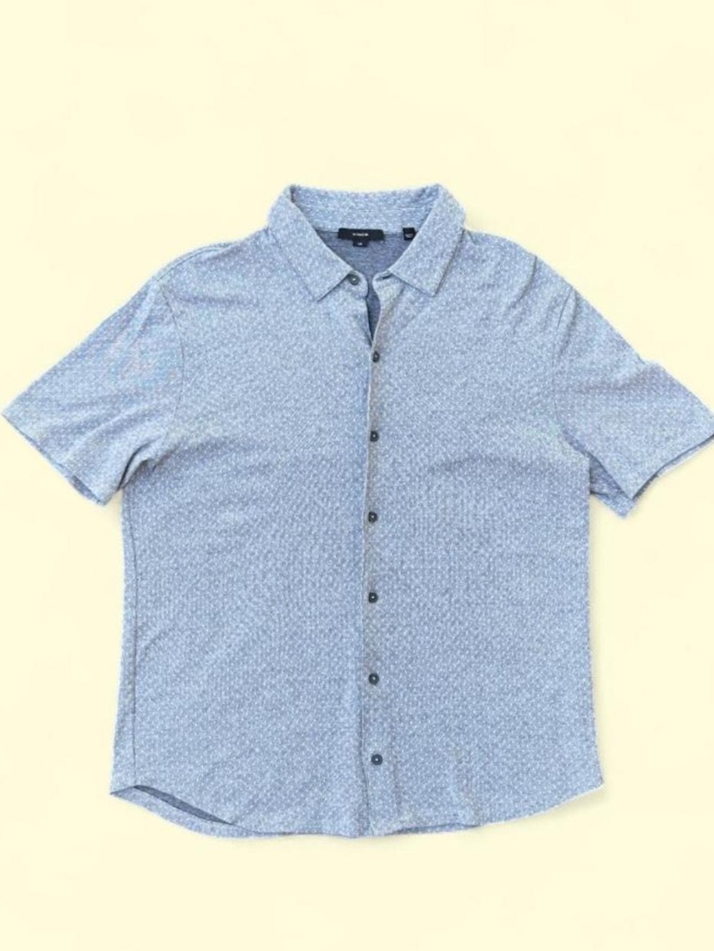Vince Gray White Micro Geometric Knit Short Sleeve Button Down Shirt Large